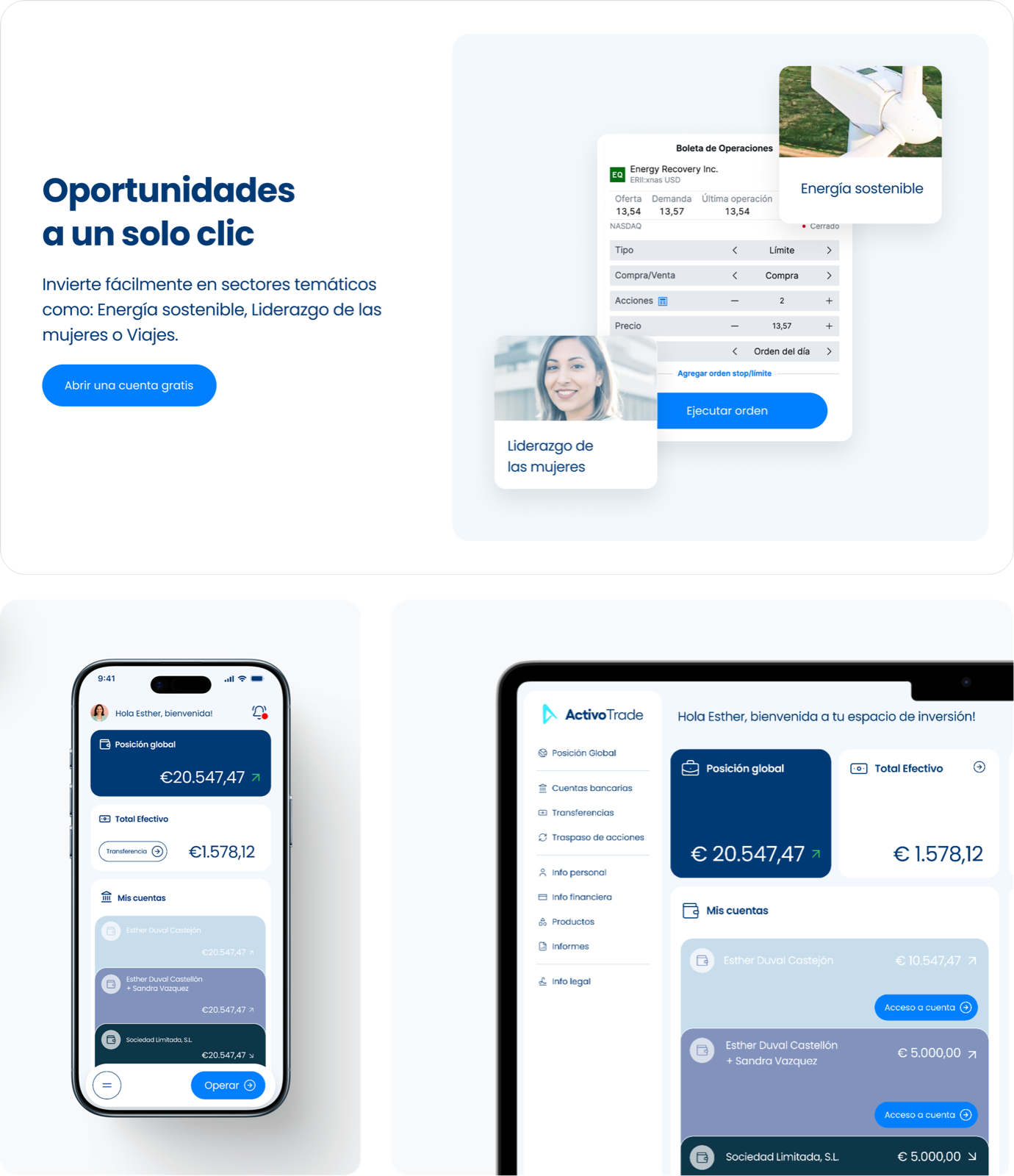 Experiencia digital de ActivoTrade: oportunidades temáticas, app y portal comercial mobile-first