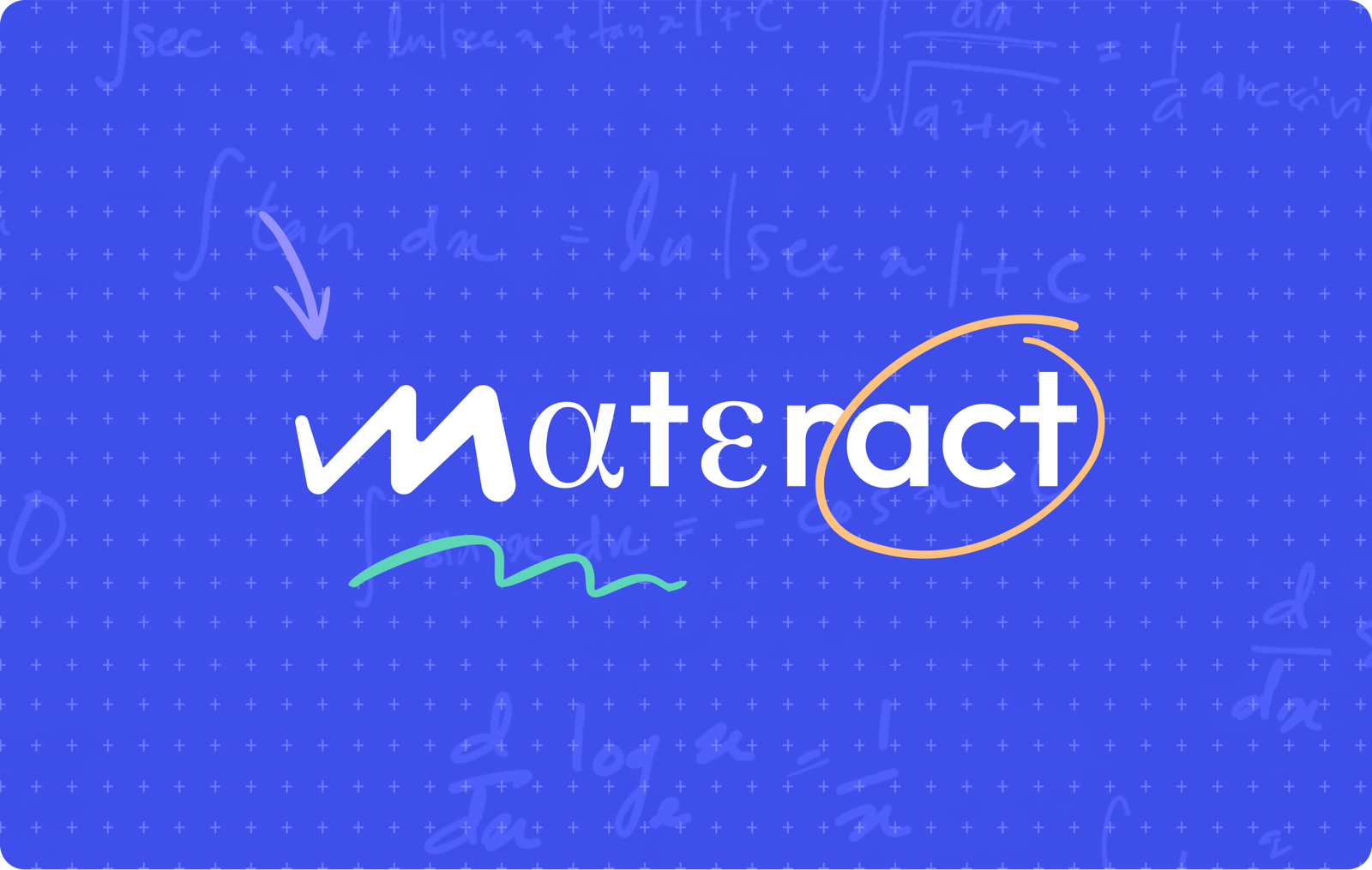 Identidad de Materact: logotipo sobre fondo azul con notación matemática