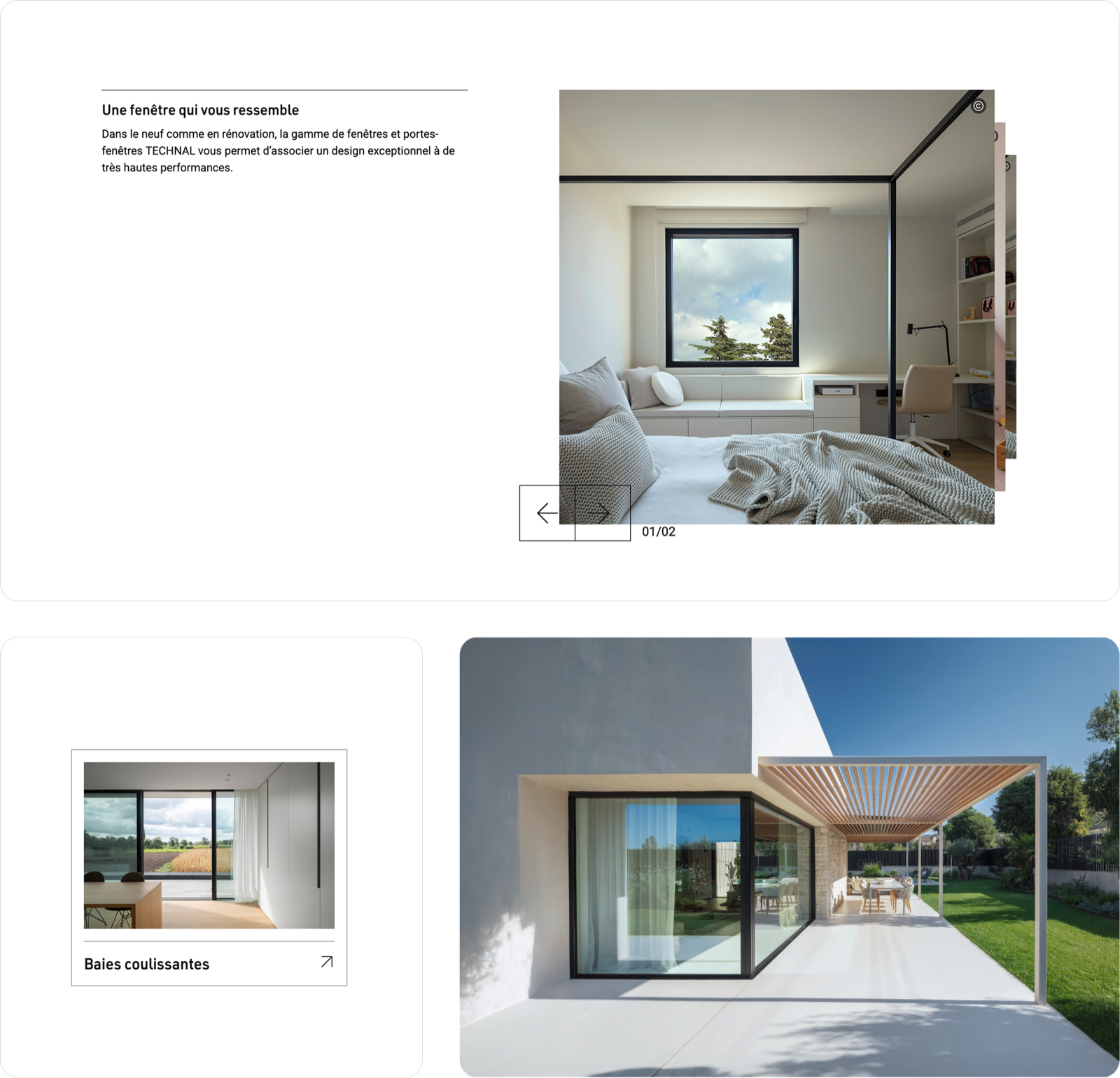 Editorial de producto Technal: «Une fenêtre qui vous ressemble», baies coulissantes y pergola