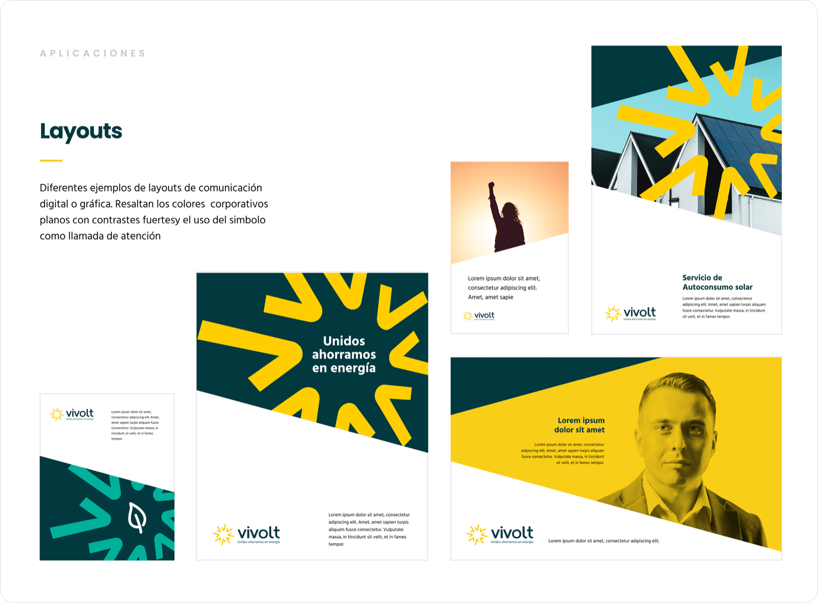 Layouts y aplicaciones de la marca Vivolt